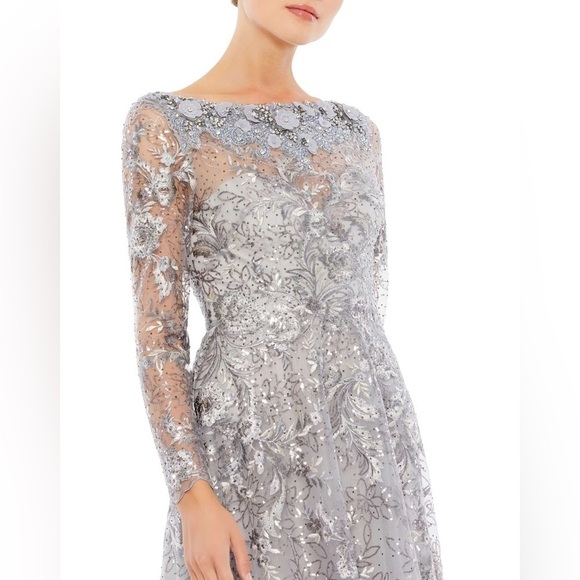 Mac Duggal 67498 NWT FLORAL EMBROIDERED ILLUSION LONG SLEEVE GOWN - Picture 3 of 10